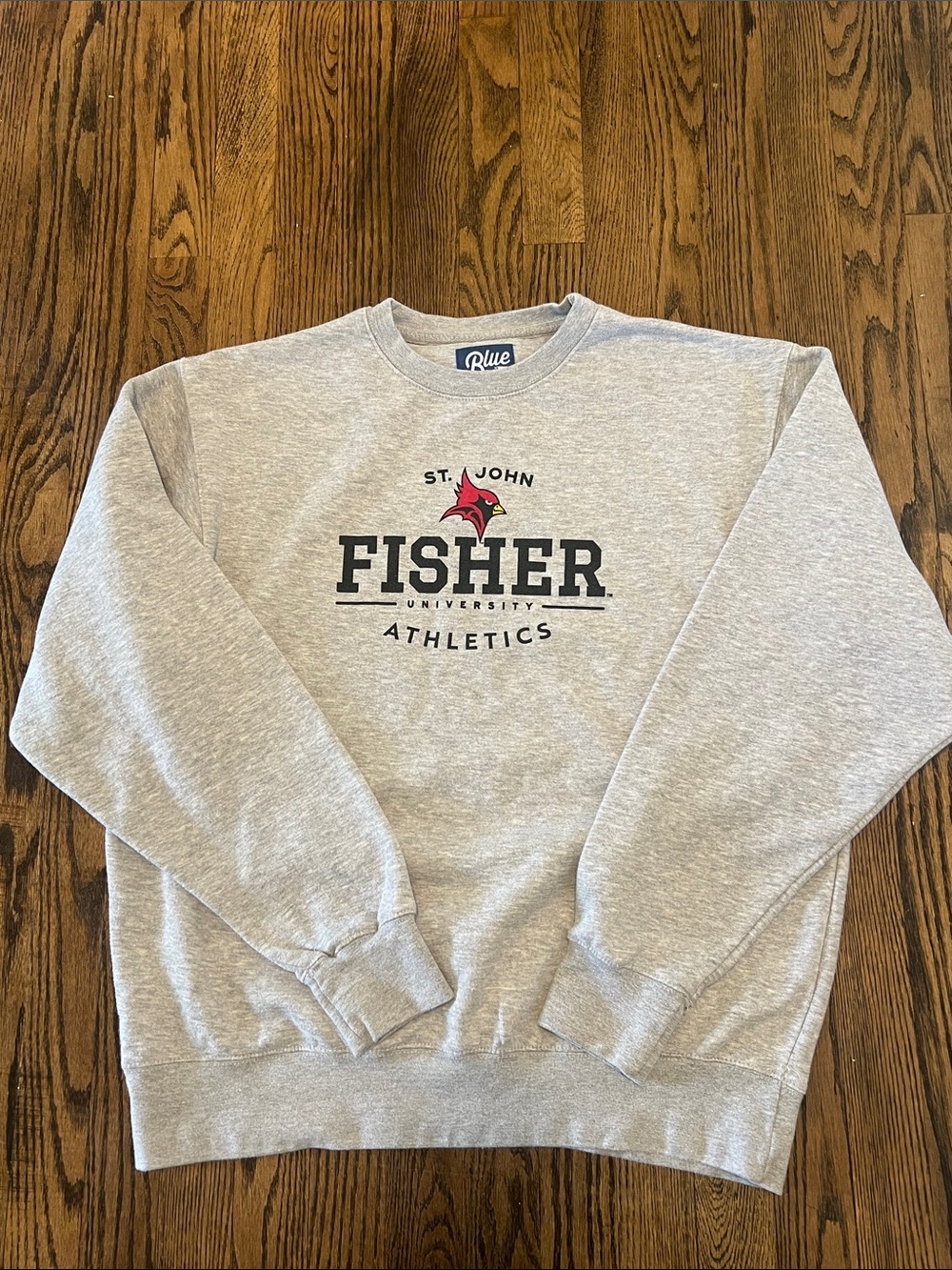 St. John Fisher Blue 84 Gray Crewneck Sweatshirt with Cardinal Logo